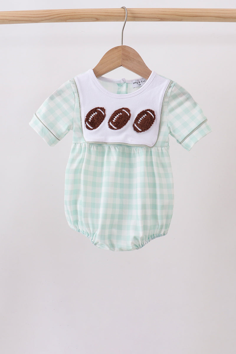 Green Football French Knit Gingham Bubble - The Palm Beach Baby Abby & Evie