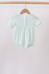 Green football french knot gingham bubble