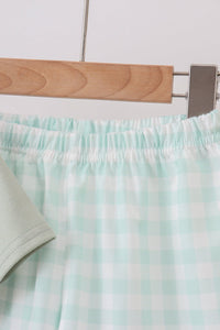 Green football french knot gingham shorts set