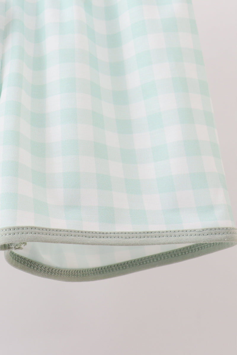 Green football french knot gingham shorts set