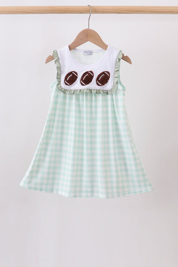 Green Football French Knot Gingham Ruffle Dress - The Palm Beach Baby Abby & Evie