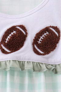Green football french knot gingham ruffle dress