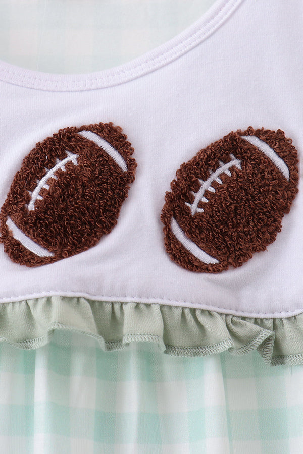 Green Football French Knot Gingham Ruffle Dress - The Palm Beach Baby Abby & Evie