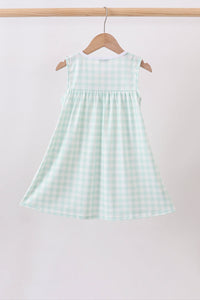 Green football french knot gingham ruffle dress