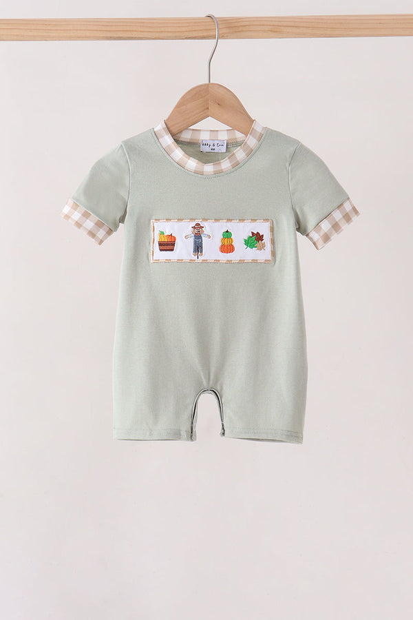 Green Scarecrow Embroidery Romper - The Palm Beach Baby