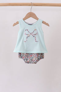 Blue Floral Bow Applique Bubble