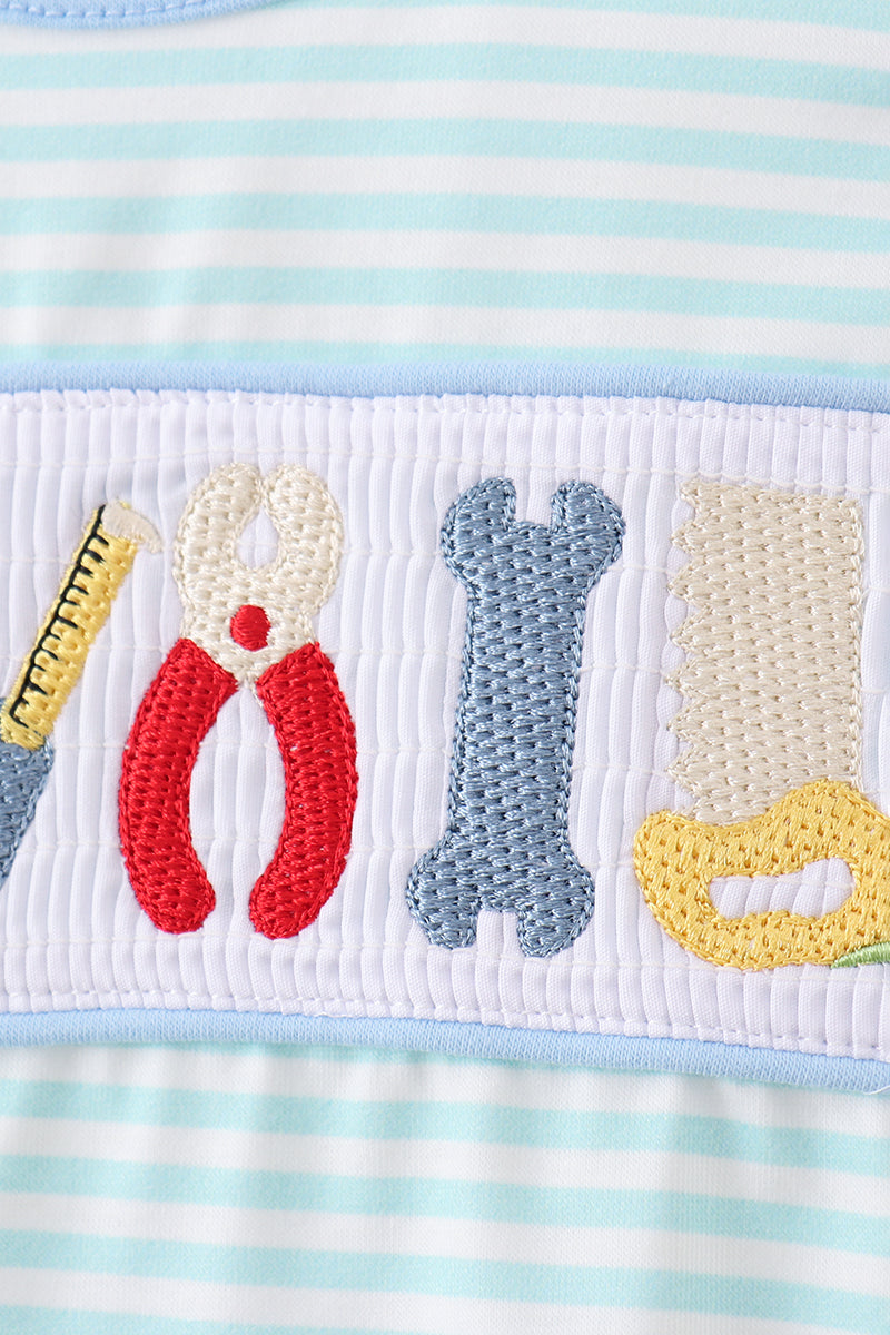 Blue Tool Smocked Stripe Bubble - Soft and Breathable