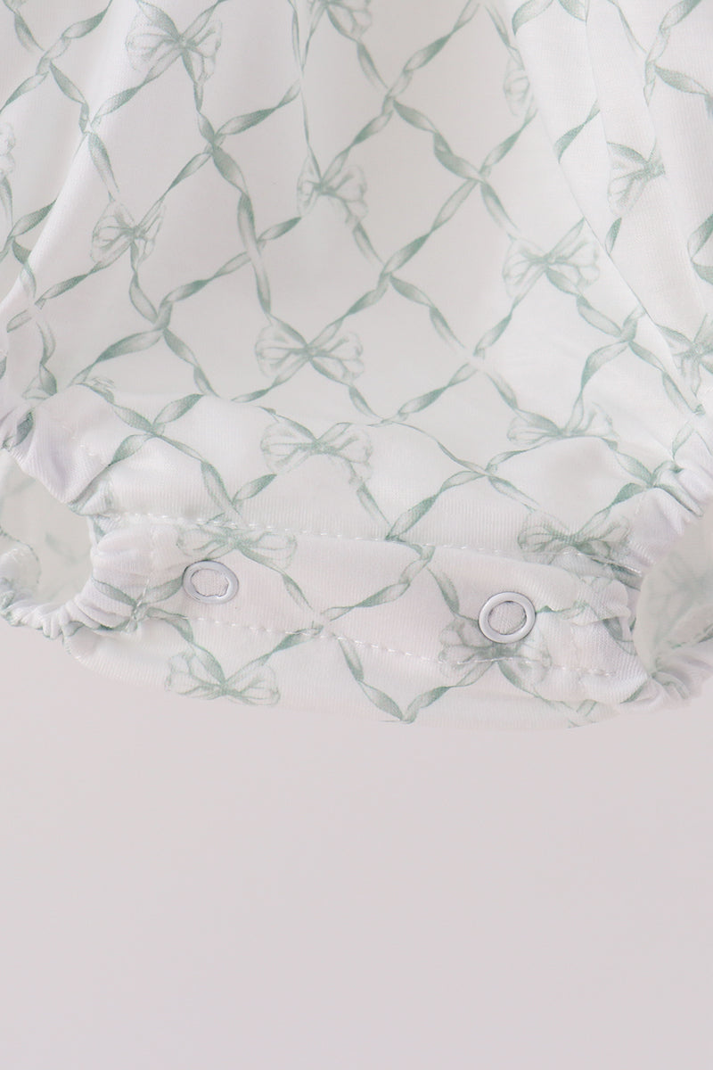 Sage Pumpkin Embroidered Bow Ruffle Bubble