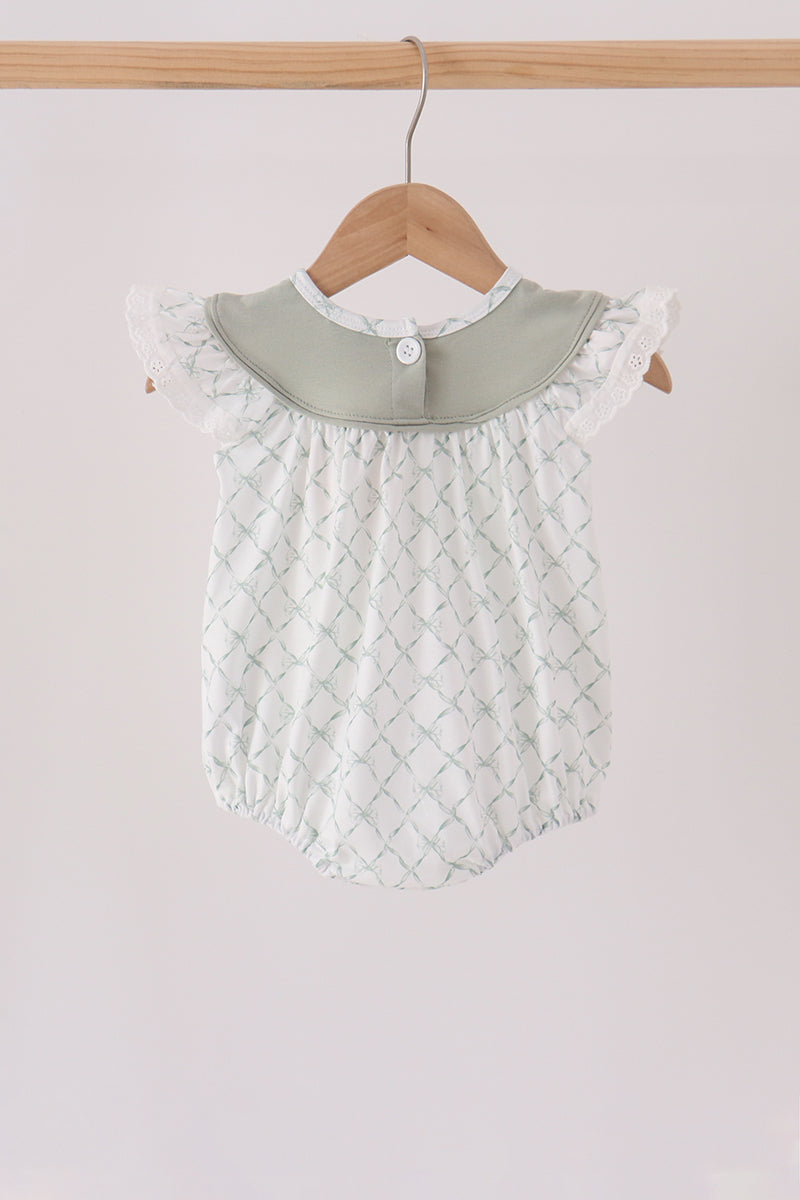 Sage Pumpkin Embroidered Bow Ruffle Bubble