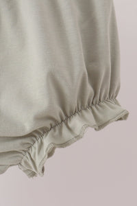 Sage green bloomer set featuring delicate ruffled hem and breathable fabric for cozy autumn style.