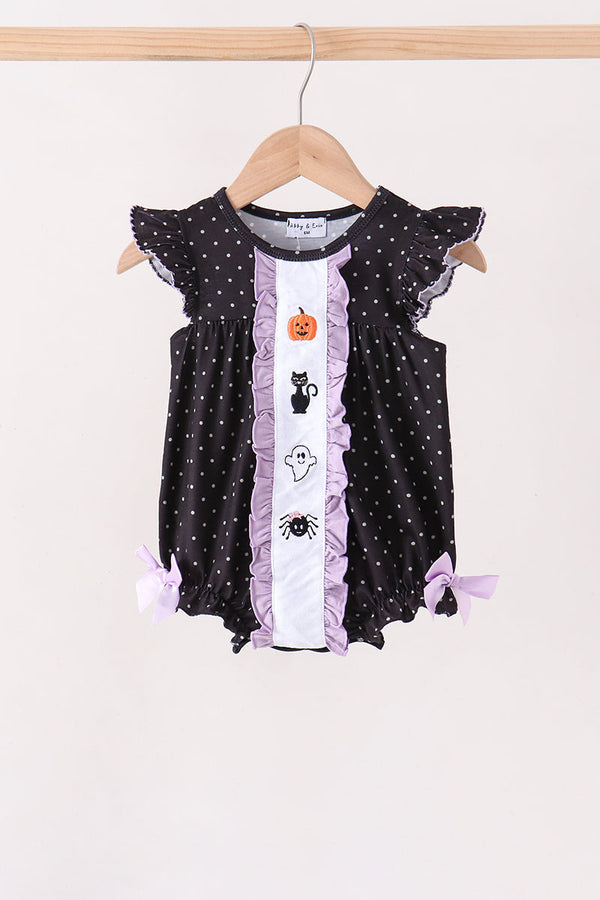 Black ghost spider embroidery ruffle bubble - The Palm Beach Baby
