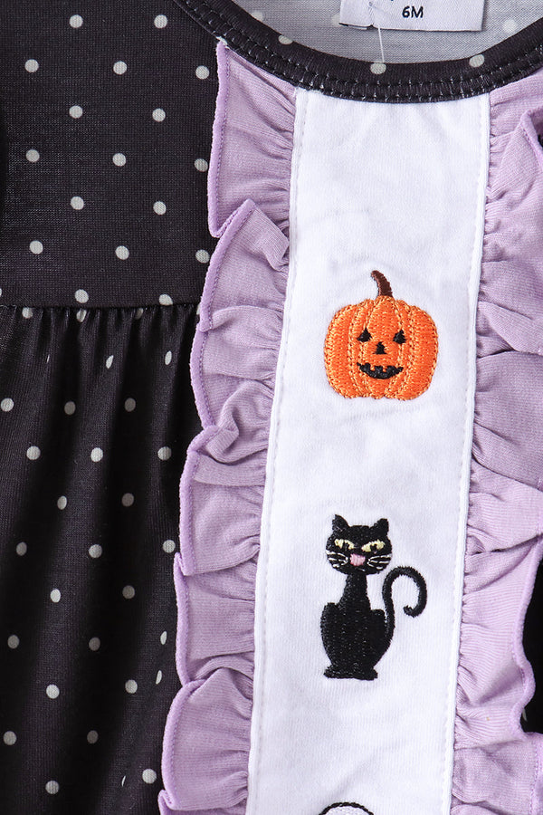 Black ghost spider embroidery ruffle bubble - The Palm Beach Baby