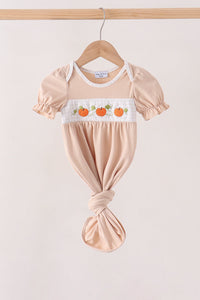 Khaki Pumpkin Embroidered Gown - The Palm Beach Baby