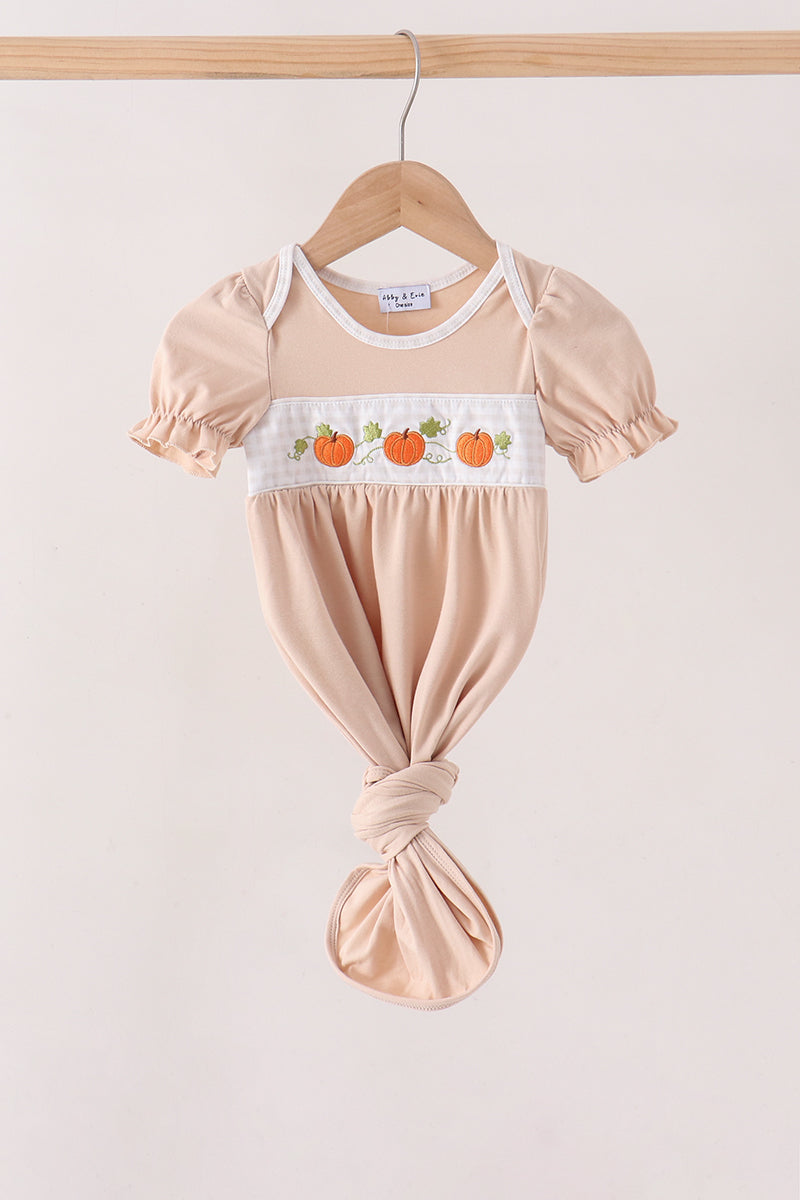 Khaki Pumpkin Embroidered Gown - The Palm Beach Baby