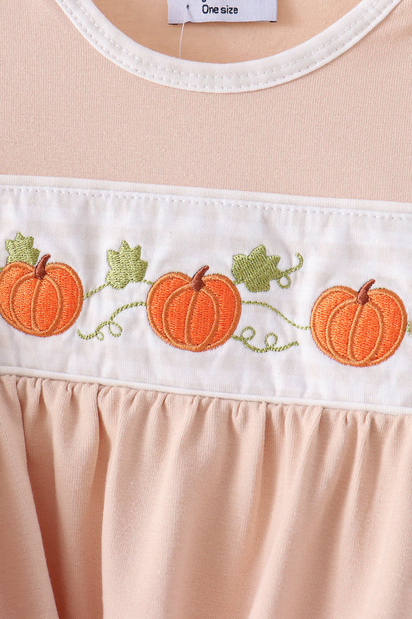Khaki Pumpkin Embroidered Gown
