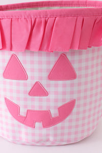 Pink Pumpkin Applique Gingham Ruffle Basket