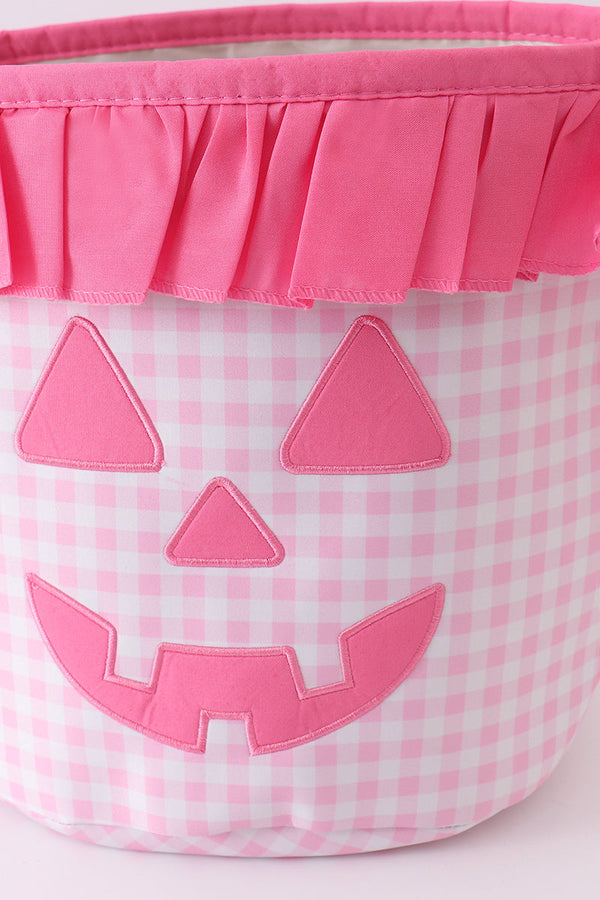 Pink Pumpkin Applique Gingham Ruffle Basket