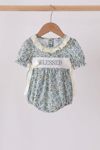 Sage Floral Blessed Smocked Ruffle Bubble - The Palm Beach Baby