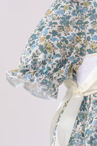 Sage Floral Blessed Smocked Ruffle Bubble - The Palm Beach Baby