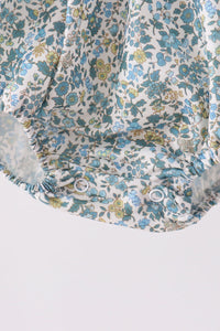 Sage Floral Blessed Smocked Ruffle Bubble - The Palm Beach Baby
