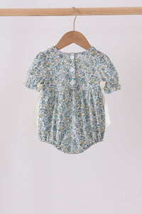 Sage Floral Blessed Smocked Ruffle Bubble - The Palm Beach Baby