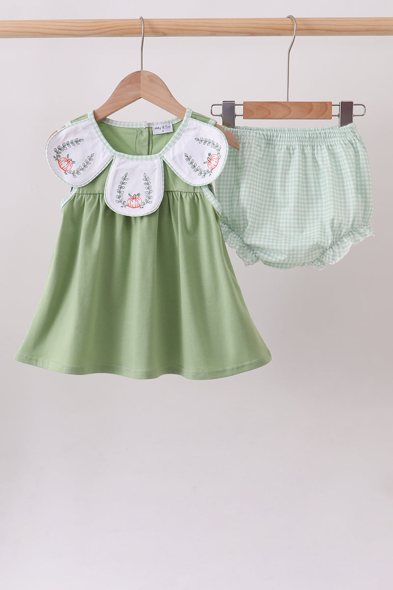 Sage Pumpkin Embroidered Bloomer Set - The Palm Beach Baby Abby & Evie