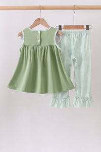 Sage Pumpkin Embroidered Ruffle Pants Set - The Palm Beach Baby