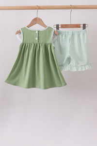 Sage Pumpkin Embroidered Ruffle Shorts Set