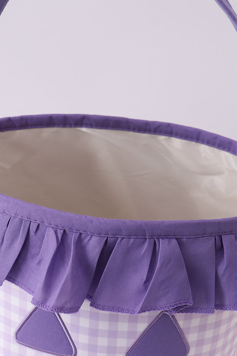 Purple Pumpkin Applique Gingham Ruffle Basket
