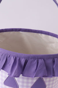 Purple Pumpkin Applique Gingham Ruffle Basket