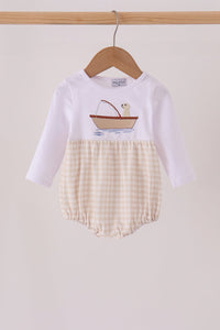 Khaki Puppy Fishing Embroidery Bubble - The Palm Beach Baby