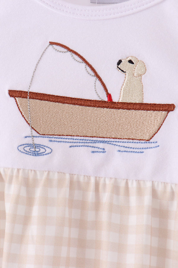 Khaki Puppy Fishing Embroidery Bubble - The Palm Beach Baby