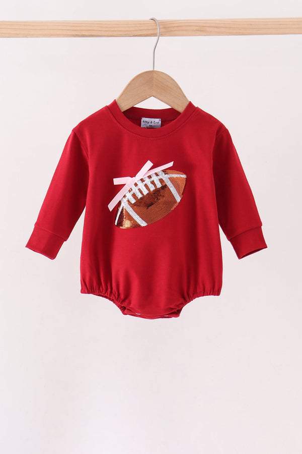 Maroon football bow sequin bubble - The Palm Beach Baby