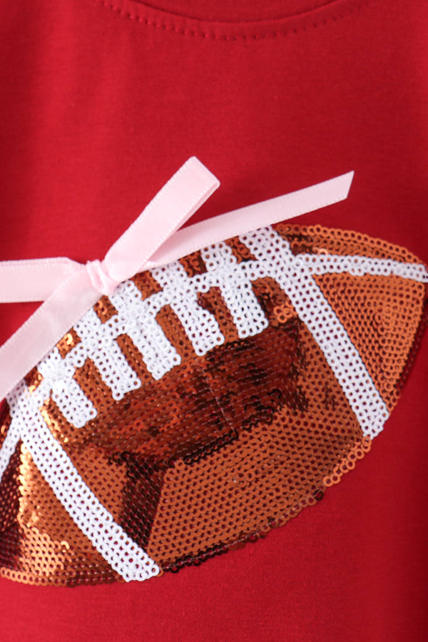 Maroon football bow sequin bubble - The Palm Beach Baby