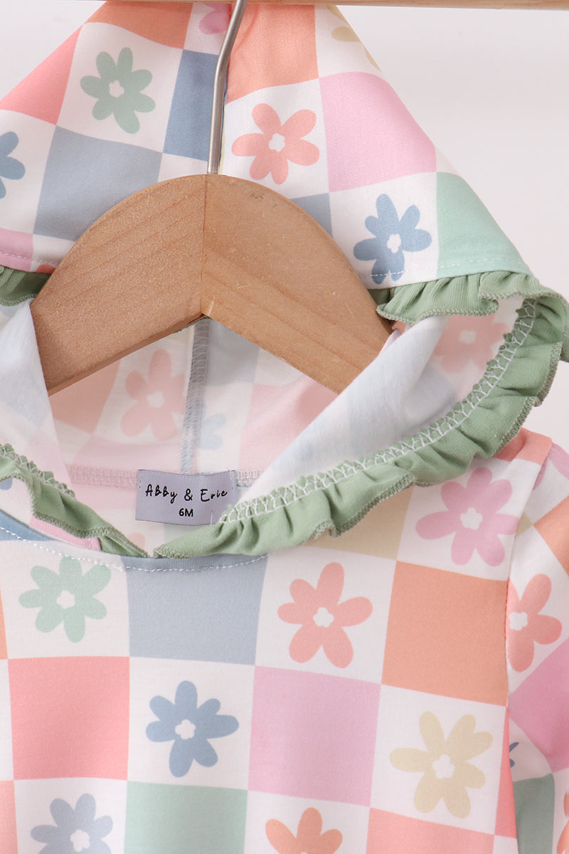 Pastel Daisy Checkerboard Hoodie Bubble - The Palm Beach Baby Abby & Evie