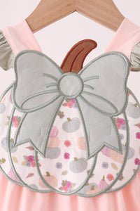 Pink Pumpkin Bow Appliqué Ruffle Bubble