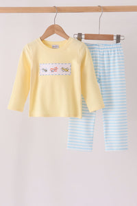 Blue airplane embroidery stripe pants set