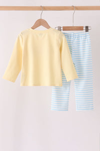 Blue airplane embroidery stripe pants set