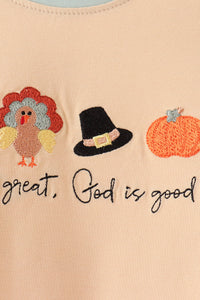 God is great god is good embroidery romper