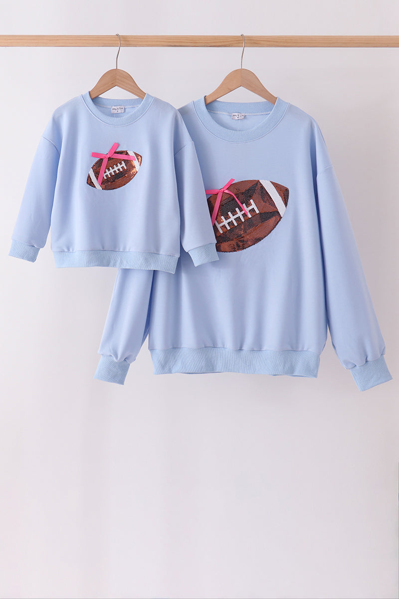 Rah! Rah! Boca Blue Football Sequin Mom & Me Pullover Top