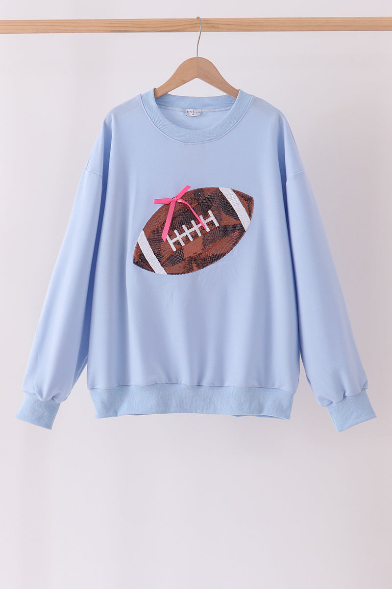Rah! Rah! Boca Blue Football Sequin Mom & Me Pullover Top