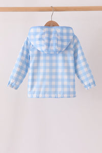 Blue bow embroidery gingham raincoat