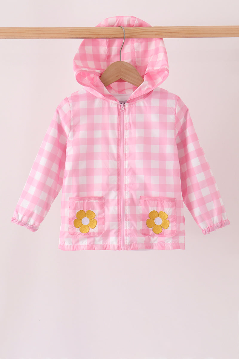 Pink floral embroidery gingham raincoat - The Palm Beach Baby