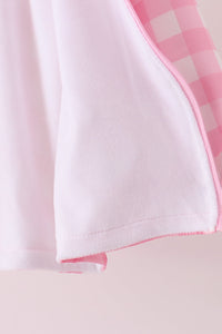 Pink floral embroidery gingham raincoat