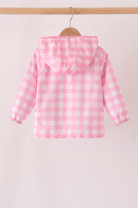 Pink floral embroidery gingham raincoat
