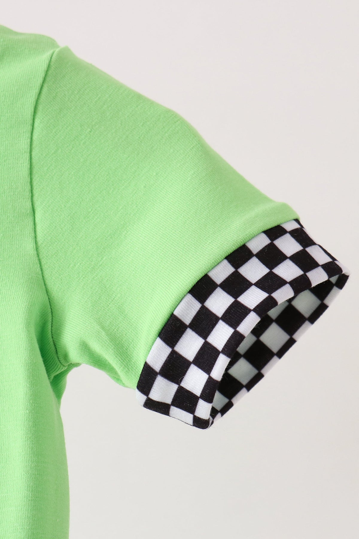 Green Car Embroidered Checkered Romper