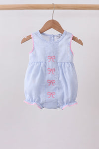 Blue Bow Embroidered Stripe Bubble