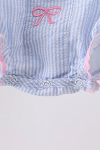 Blue Bow Embroidered Stripe Bubble