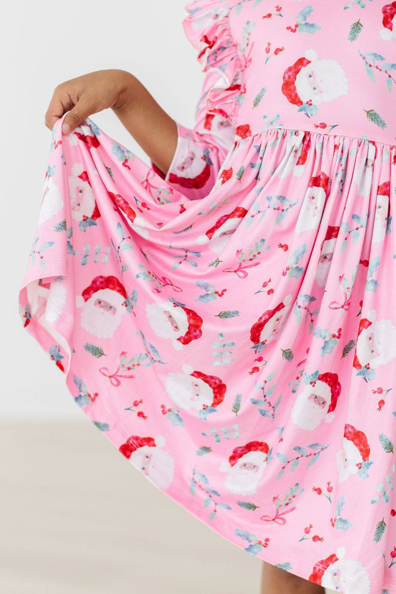 Jolly Old Saint Nick 3/4 Sleeve Ruffle Twirl Dress - Pink
