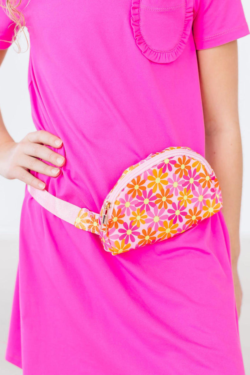Pink Retro Daisies Belt Bag